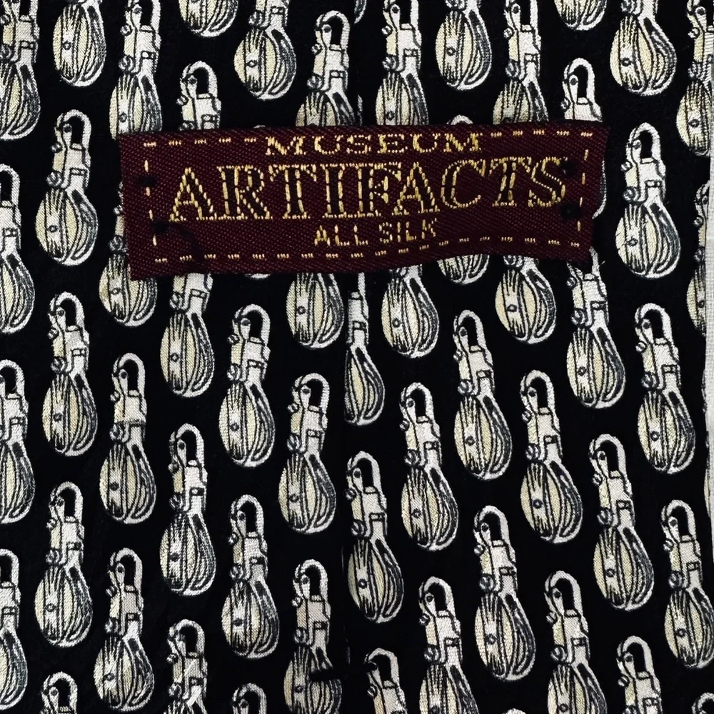 Museum Artifacts Silk Tie Grenade Military Novelty‎ Black 100% Silk